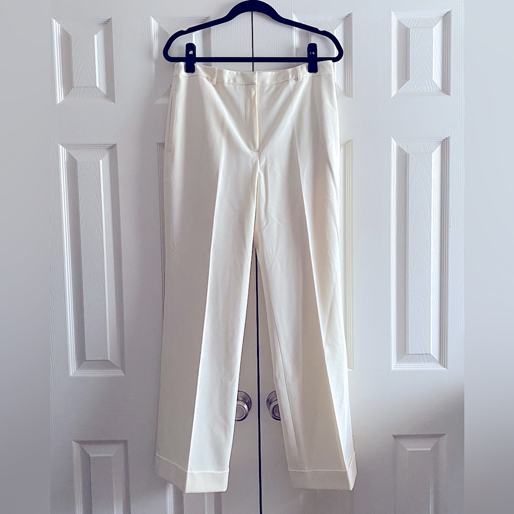 AMANDA SMITH IVORY CUFFED STRAIGHT LEG PANTS CAREER NEUTRAL MINIMALIST 12 - Picture 3 of 8